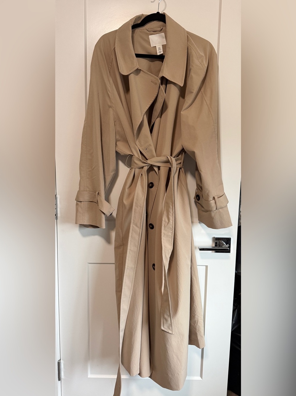 H&M Light Beige Trench Coat with Waist Tie